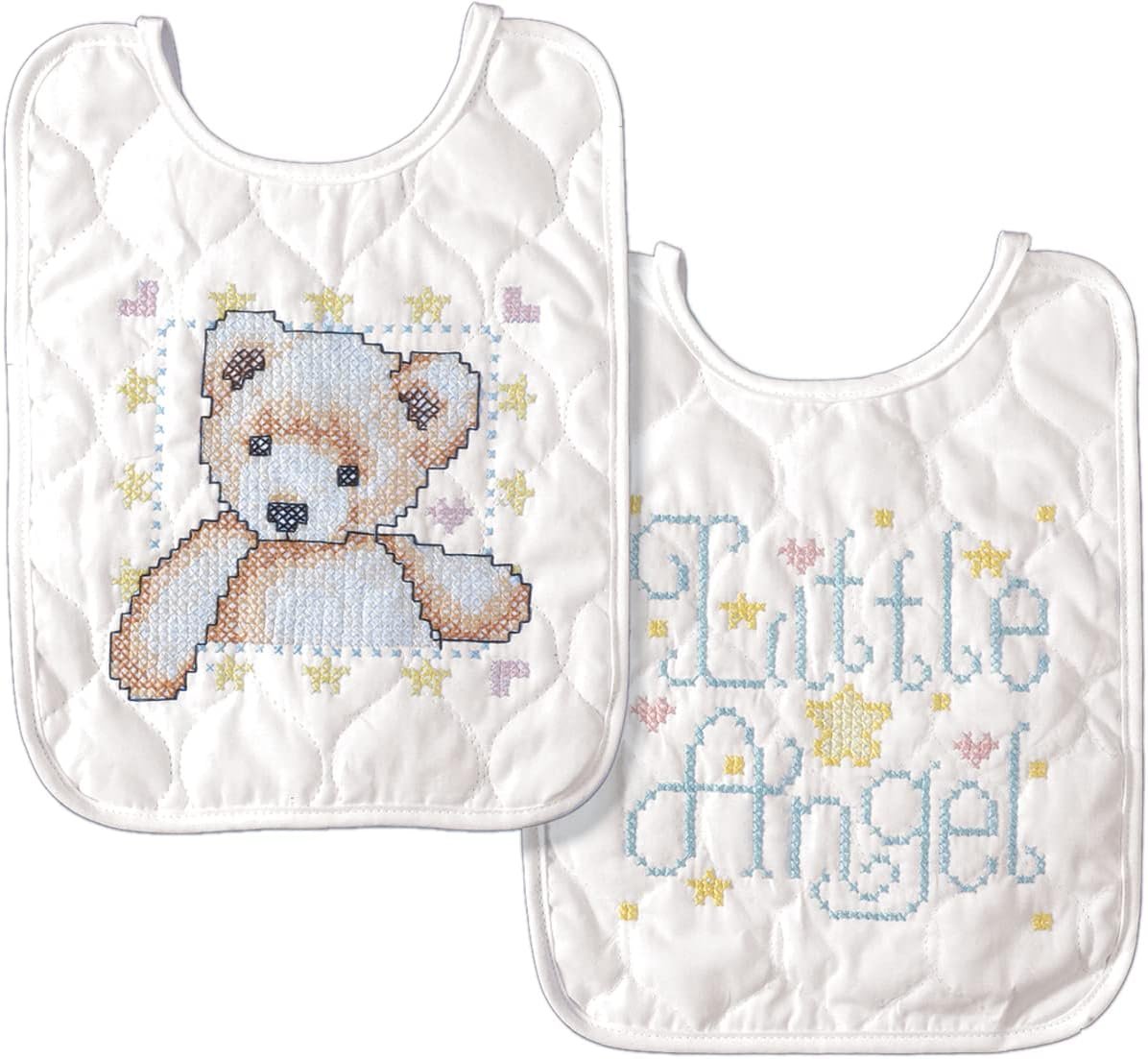 Tobin T21708 Angel Bib Pair Stamped Cross Stitch Kit, 9 by 14-Inch, White, 9" x 14", Set of 2