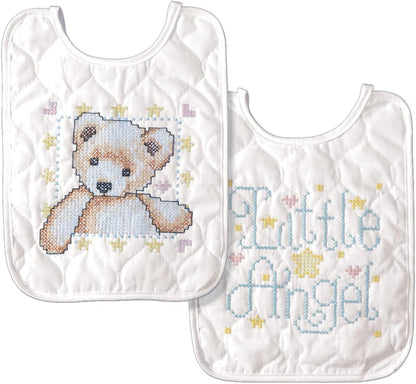 Tobin T21708 Angel Bib Pair Stamped Cross Stitch Kit, 9 by 14-Inch, White, 9" x 14", Set of 2