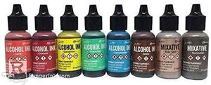 Tim Holtz Alcohol Inks and Metallics Mixatives (Key West/Rodeo/Metallics Mixatives Set 1 - Gunmetal and Rose Gold)