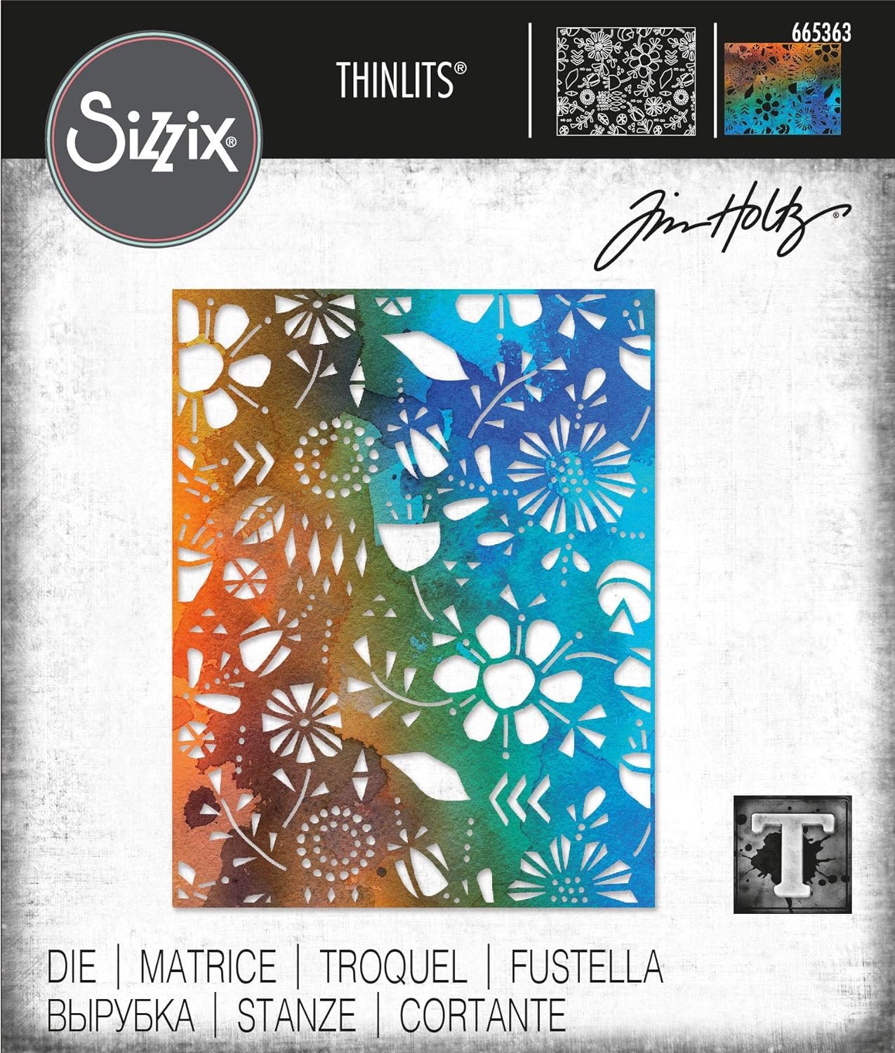 Sizzix Thinlits Die Folk Flowers by Tim Holtz, 665363, Multicolor