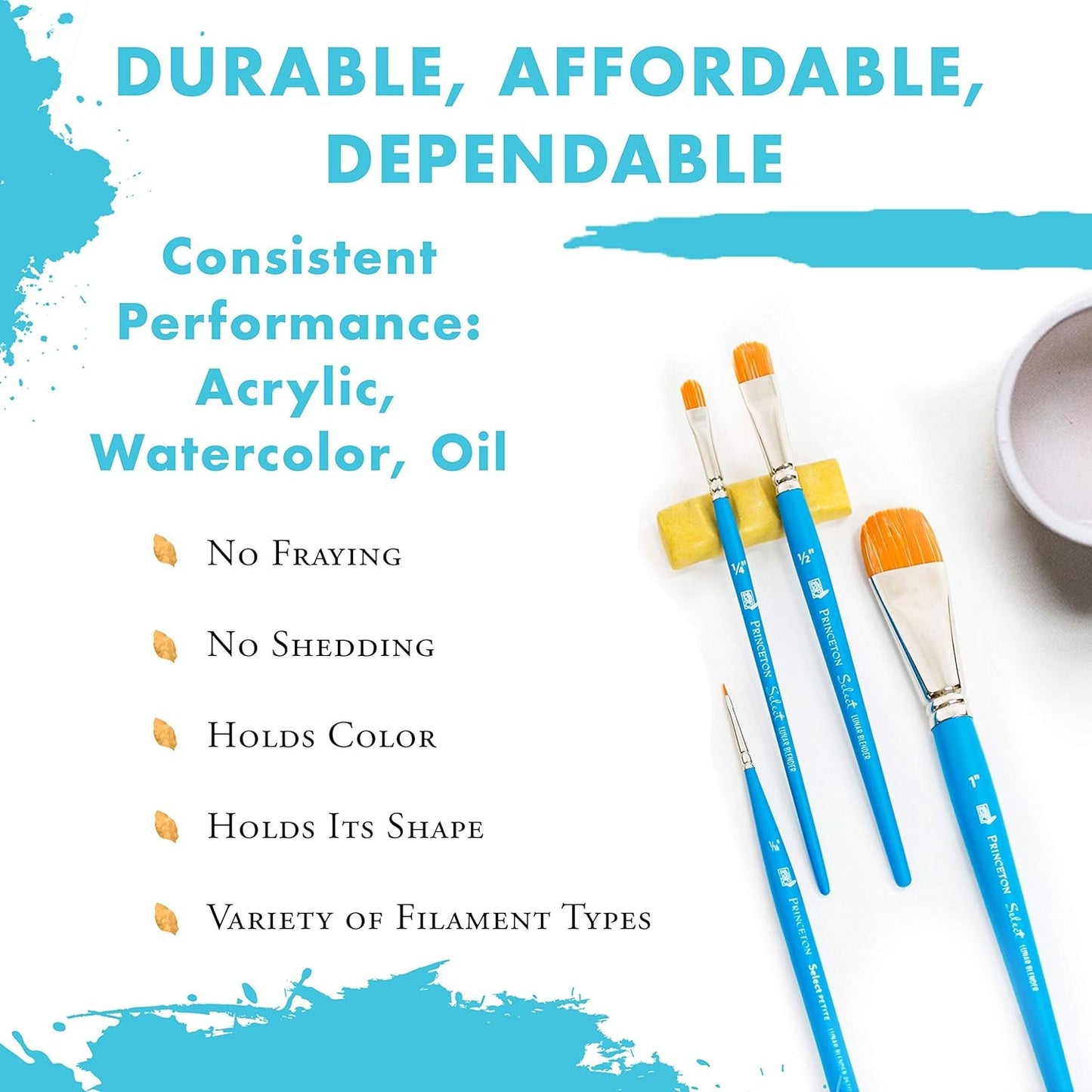 Princeton Select Artiste, Series 3750, Paint Brush for Acrylic, Watercolor and Oil, Oval Wash, 3/4 Inch