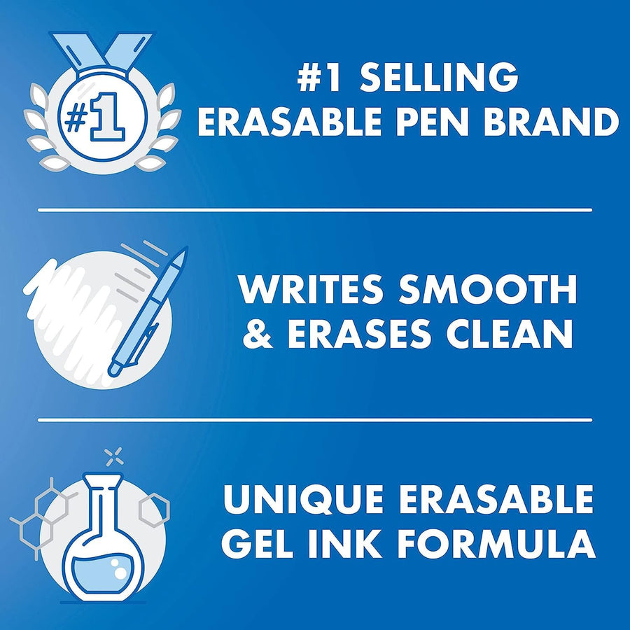 Pilot, FriXion Point Erasable & Refillable Gel Ink Pens, Extra Fine Point 0.5 mm, Pack of 3, Black, Blue & Red