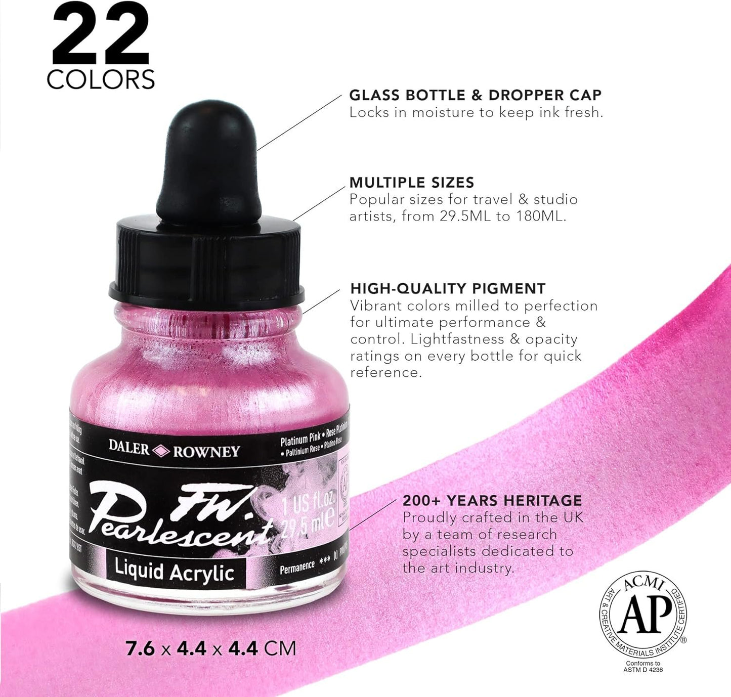 Daler-Rowney FW Pearlescent Acrylic Ink Bottle Autumn Gold - Acrylic Drawing Ink for Artists and Students - Permanent Calligraphy Ink - Archival Ink for Illustrating and More