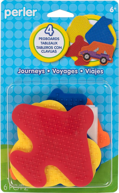 Perler SUV, Sailboat, Car, and Airplane Fuse Bead Pegboard Set with Ironing Paper, Multicolor, Small, 6 Piece