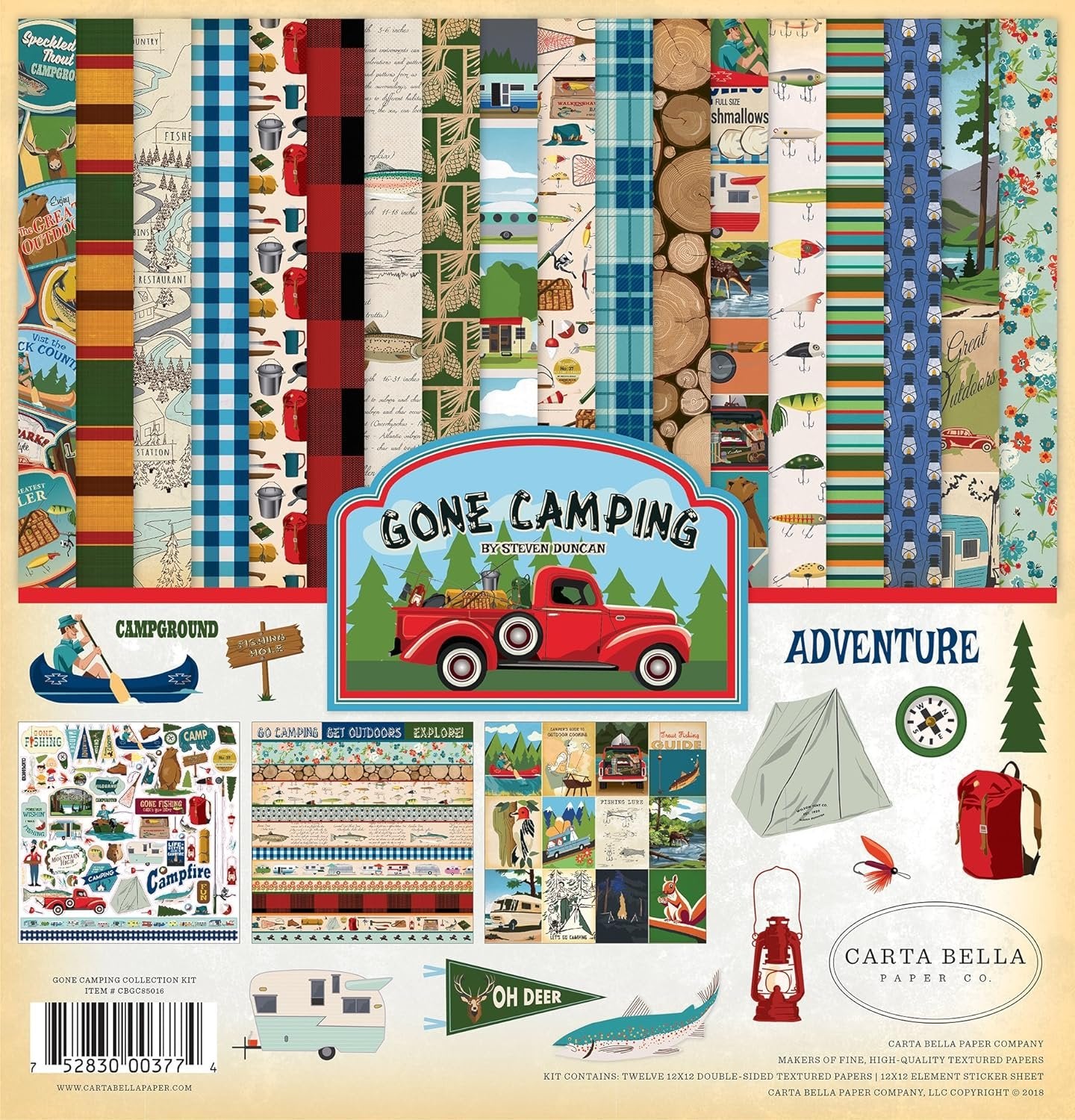 Gone Camping Collection Kit Paper, 12 x 12, Multicolor