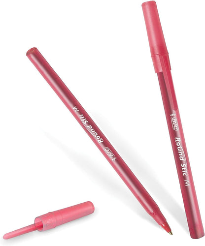 BIC Round Stic Xtra Life Ballpoint Pen, Medium Point (1.0mm), Red, 10-Count