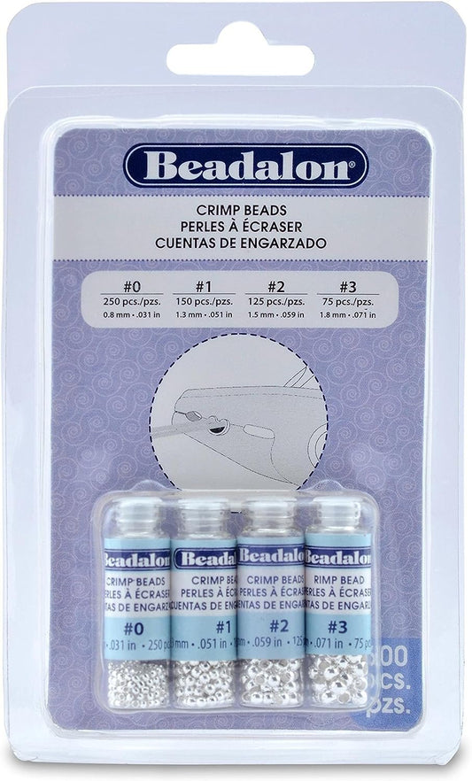 Crimp Beads Variety Pack Sizes 0, 1, 2 & 3 600/Pkg-Silver-Plated