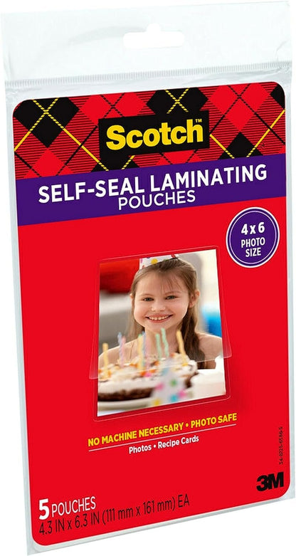 Scotch Self-Sealing Laminating Pouches, Gloss Finish, 5-Pouches (PL900G)