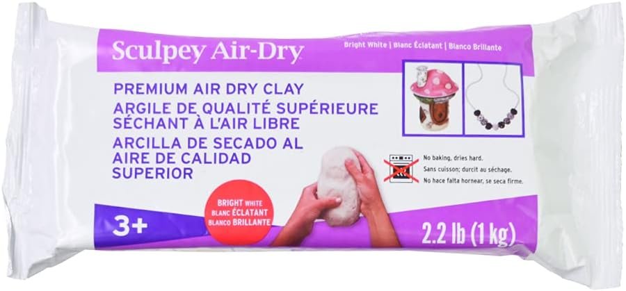 Sculpey Air-Dry White, Non Toxic, Air Dry Clay, 2.2 pound bar great for modeling, sculpting, holiday, handprints, DIY and school projects. Great for all skill levels.