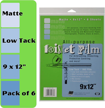 Grafix All Purpose Low Tack Frisket Film SSelf-Adhering Removeable Adhesive Sheets, for Airbrushing, Retouching, Stencils, Rubber Stamping, Watercolor, and Masking, 9 x 12, Matte, 6 Pack, 9" x 12"