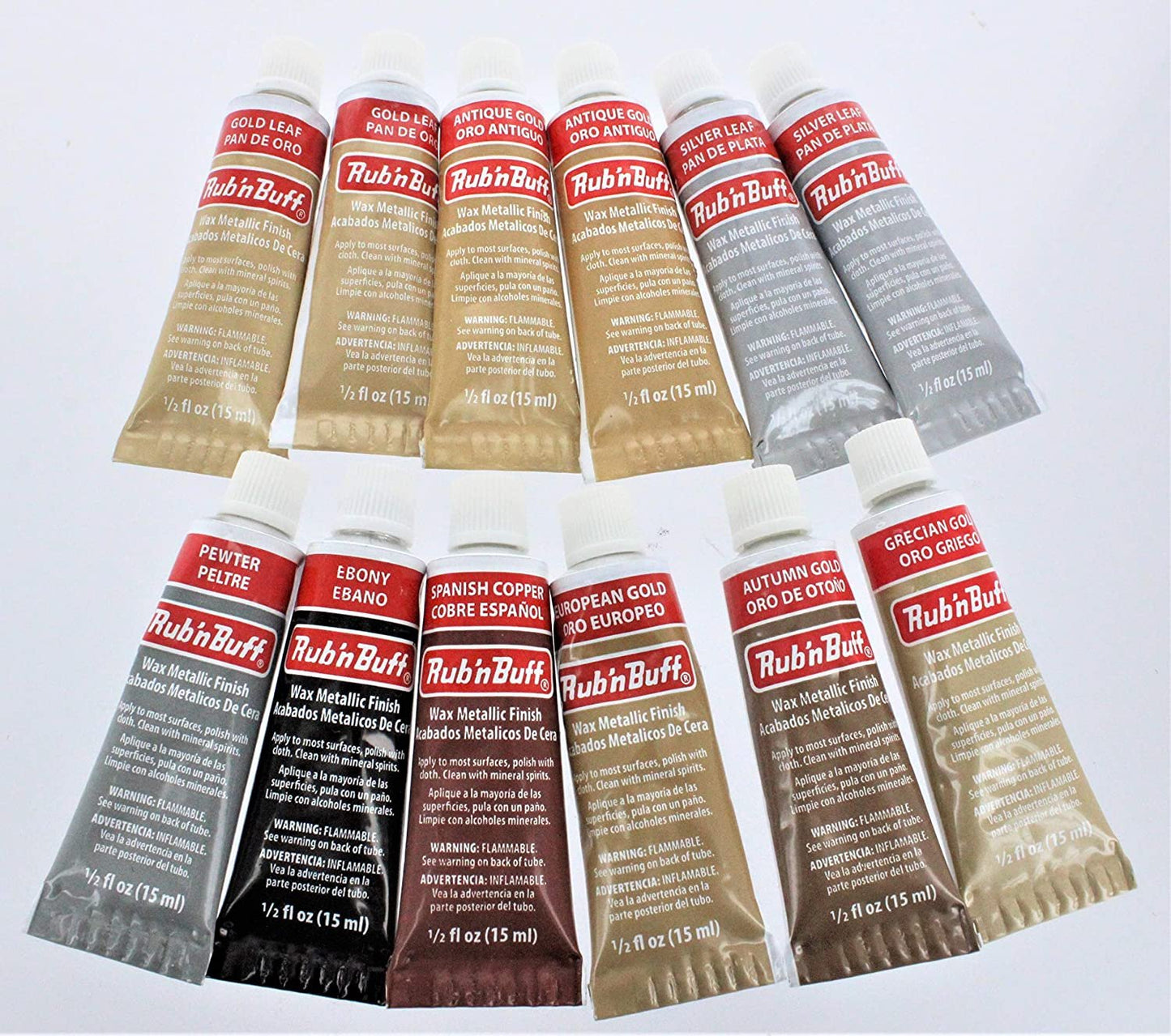 Amaco Rub 'N Buff Wax Metallic Finish, 12 Tube (9 Color) Assortment (Gold Leaf, Antique Gold, Grecian Gold, Ebony, Silver Leaf, Spanish Copper, Autumn Gold, European Gold, Pewter)