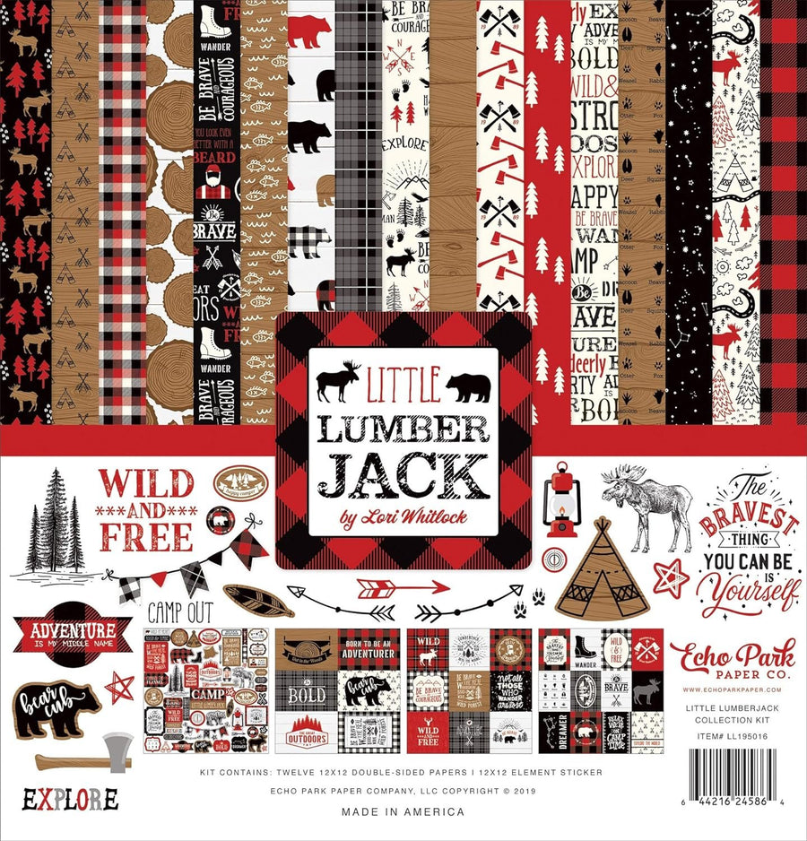 Echo Park Paper Company Little Lumberjack Collection Kit paper, red, black, tan, kraft, white, 12-x-12-Inch