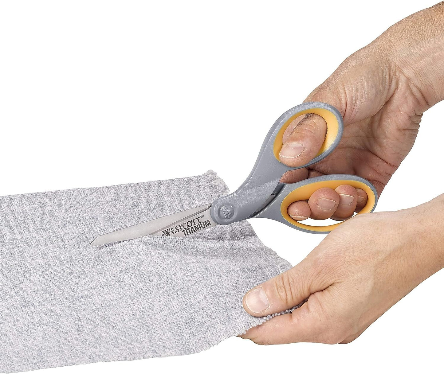 Westcott 13529 8-Inch Straight Titanium Scissors For Office and Home, Yellow/Gray