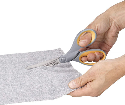 Westcott 13529 8-Inch Straight Titanium Scissors For Office and Home, Yellow/Gray