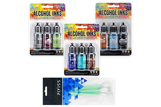 Ranger Alcohol Ink 3-Packs Cottage Path, Mariner, Miners Lantern with Pixiss Blending Tool Bundle