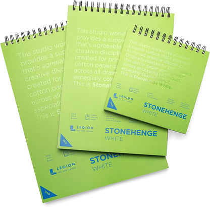 Legion Stonehenge Wired Pad , Cotton Deckle Edge Paper, White Paper, 32 Sheets, 9 x 12"