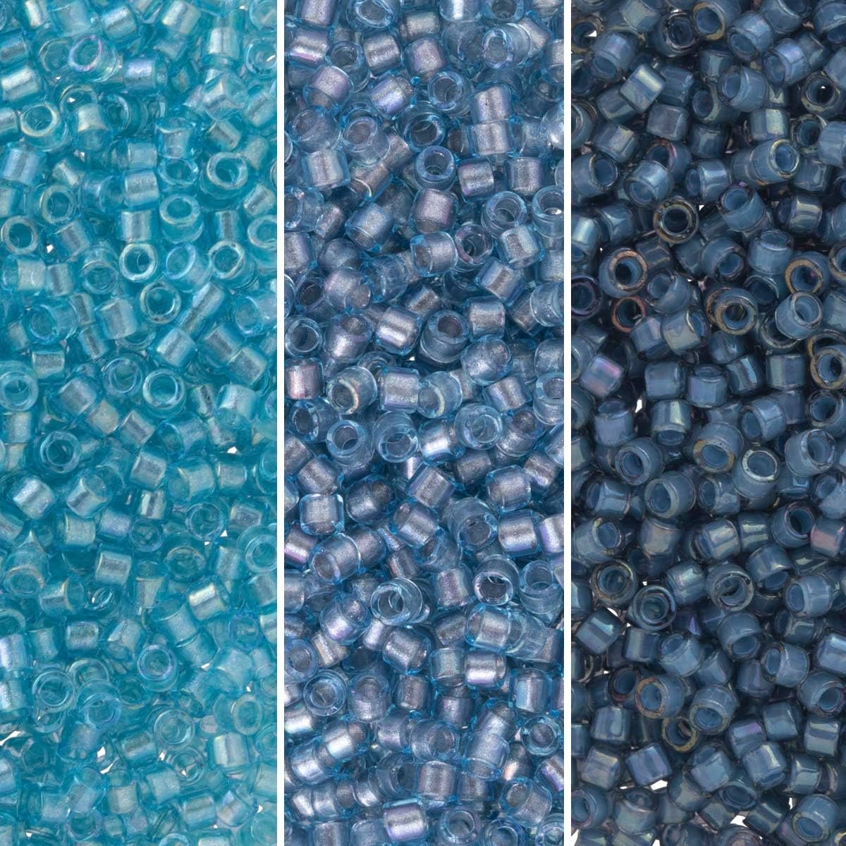 Delica Seed Beads Bundle: Size 11/0, Denim Blue Inside Color Lined Palette Collection DB2382, DB2383, DB2384