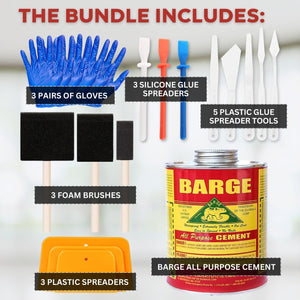 Barge Cement All Purpose (1 Qt) with Pixiss Accessory Kit - Cement Glue for Shoes, Boots, Soles, Leather, Rubber, Cosplay - Foam Sponge Brushes, Spreader Tools, Glue Applicators, and Plastic Squeegees