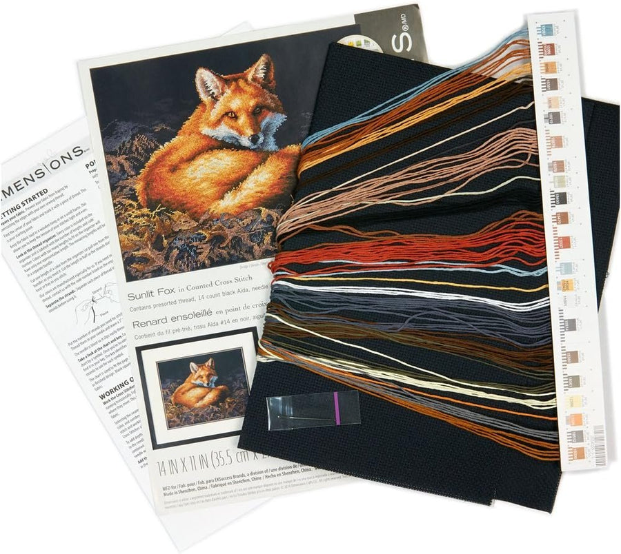 Dimensions Sunlit Fox Counted Cross Stitch Kit, 14 Count Black Aida, 14'' x 11''