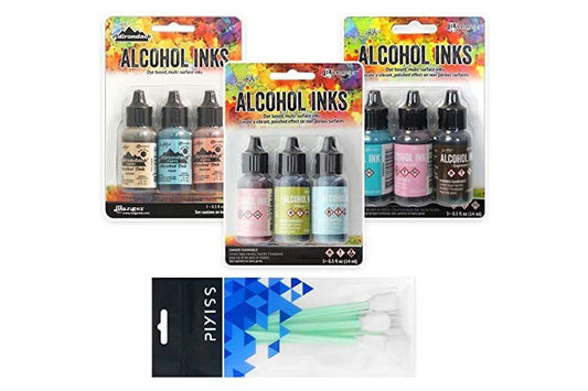 Ranger Tim Holtz Alcohol Inks Bundle 4, Lakeshore, Retro Cafe and Countryside, 10x Pixiss Ink Blending Tools