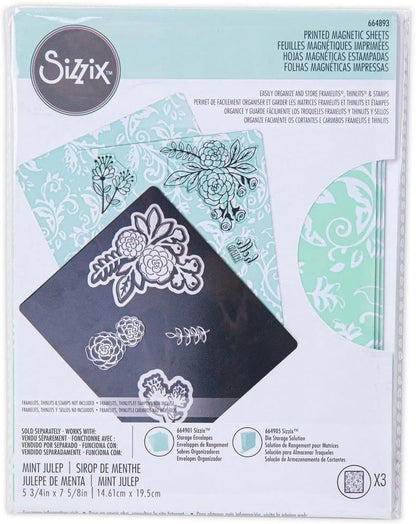 Sizzix Printed Magnetic Sheets 6.75"X5.75" 3/Pkg-Mint Julep