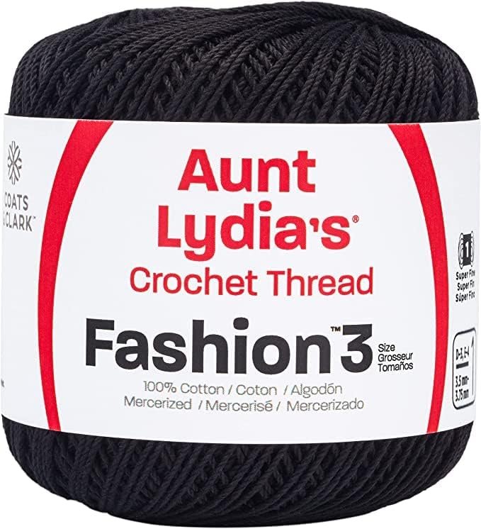 Aunt Lydia Fashion Black Crochet - 3 Pack of 150y/137m - Cotton - Gauge 3 - Crochet