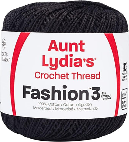 Aunt Lydia Fashion Black Crochet - 3 Pack of 150y/137m - Cotton - Gauge 3 - Crochet