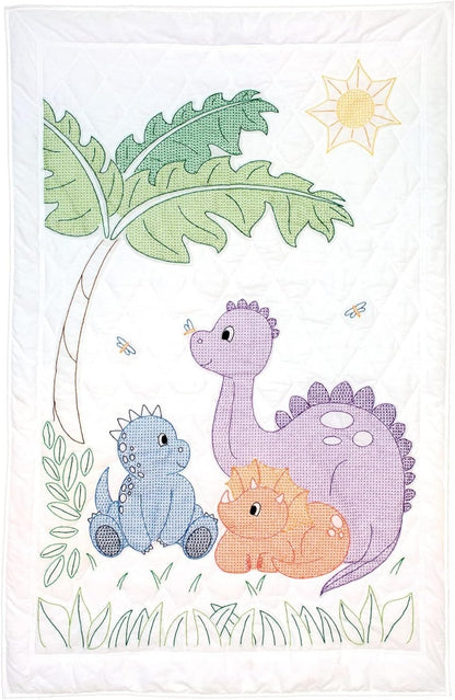Jack Dempsey Needle Art - Dinosaurs Crib Quilt Top,white,40" x 60"