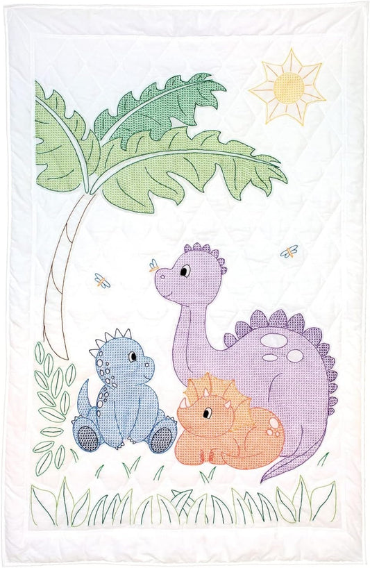 Jack Dempsey Needle Art - Dinosaurs Crib Quilt Top,white,40" x 60"