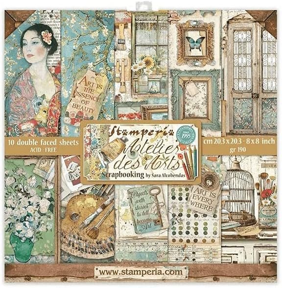 STAMPERIA INTERNATIONAL, KFT Stamperia-Mini Scrapbooking Pad-Atelier Des Arts, Multicoloured, 8 x 8 inches SBBS33