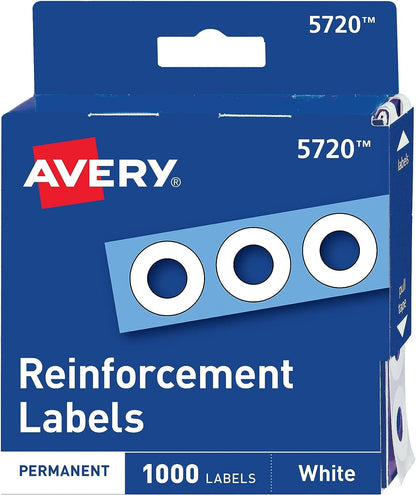 Avery Hole Reinforcements, White, 1000/Pack, PK - AVE05720