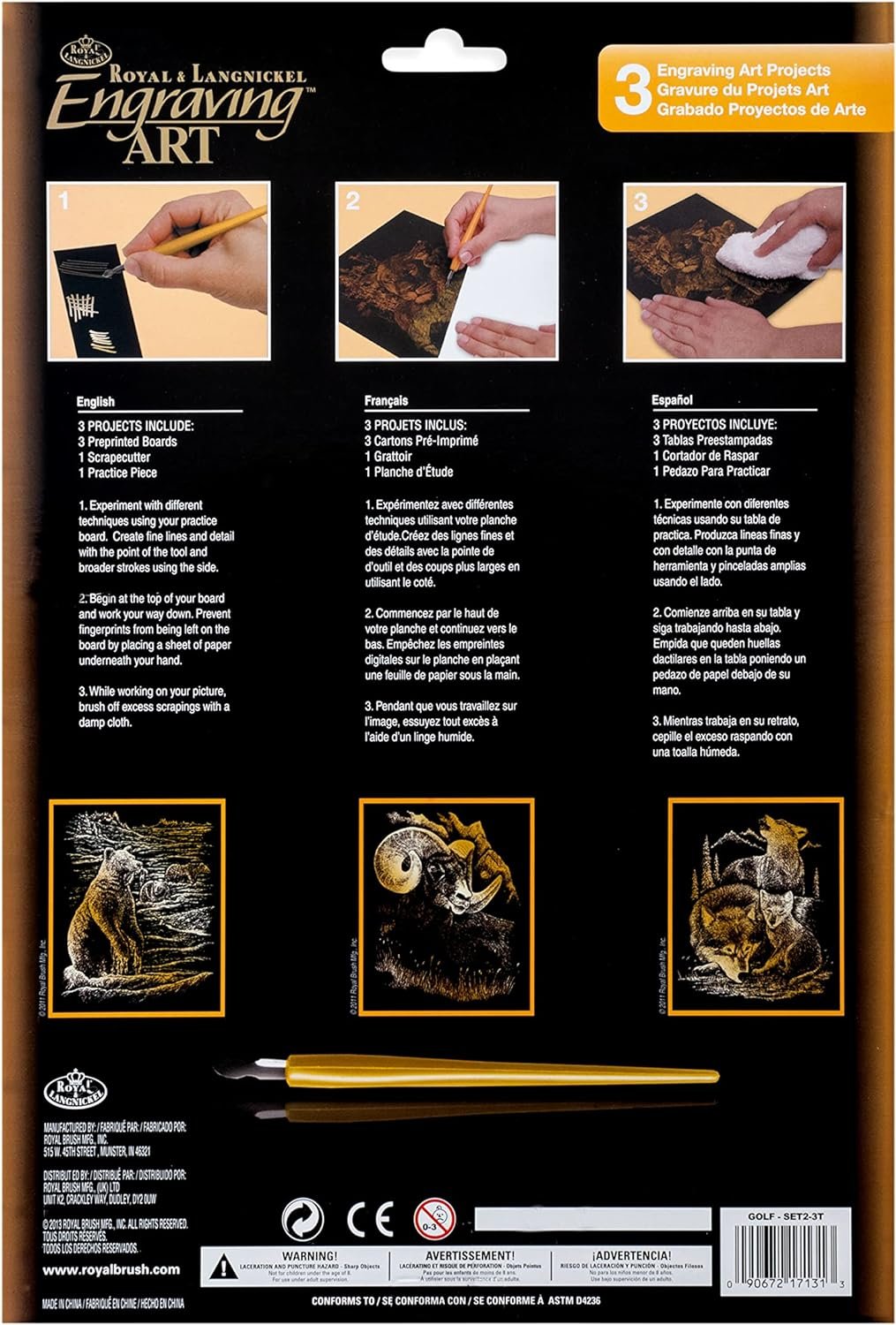 Royal & Langnickel Foil Engraving Art Kit Value Pack 8.75"X11.5", Gold - Grizzly Bears, Rams & Wolves