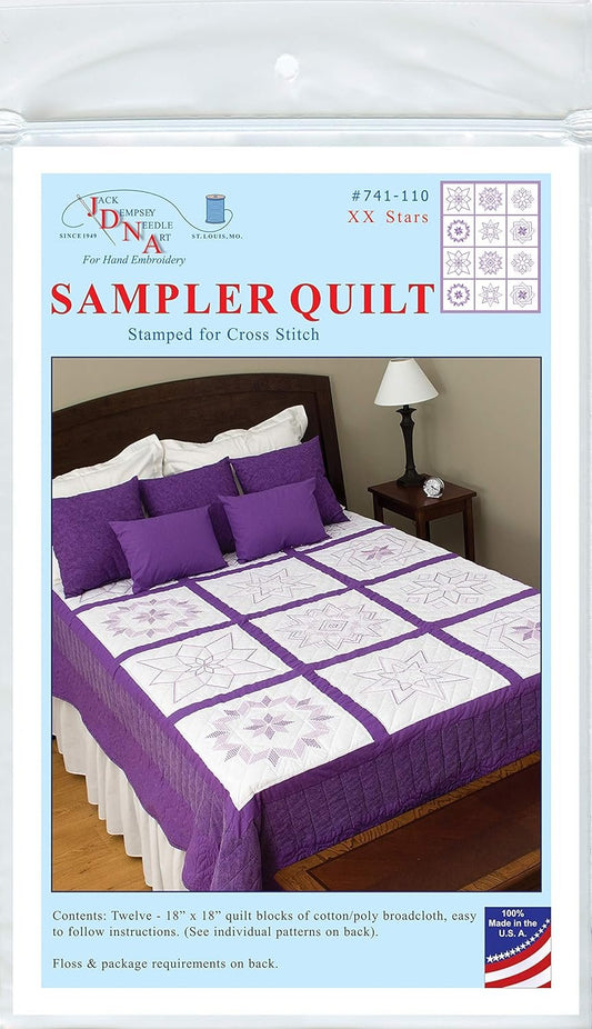 Jack Dempsey Needle Art Cross Stitch Stars Quilt Blocks, White