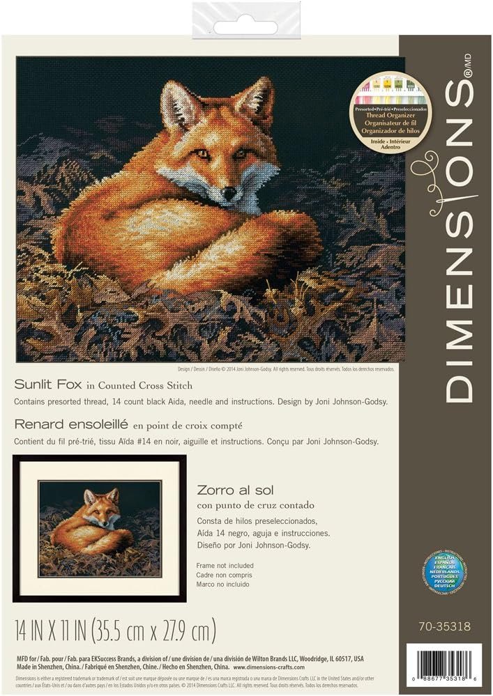 Dimensions Sunlit Fox Counted Cross Stitch Kit, 14 Count Black Aida, 14'' x 11''