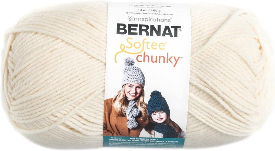 Bernat 16113030008 Big Ball Chunky Solid Yarn, 14oz, Super Bulky 6 Gauge, 100% Acrylic - Cream - Machine Wash & Dry