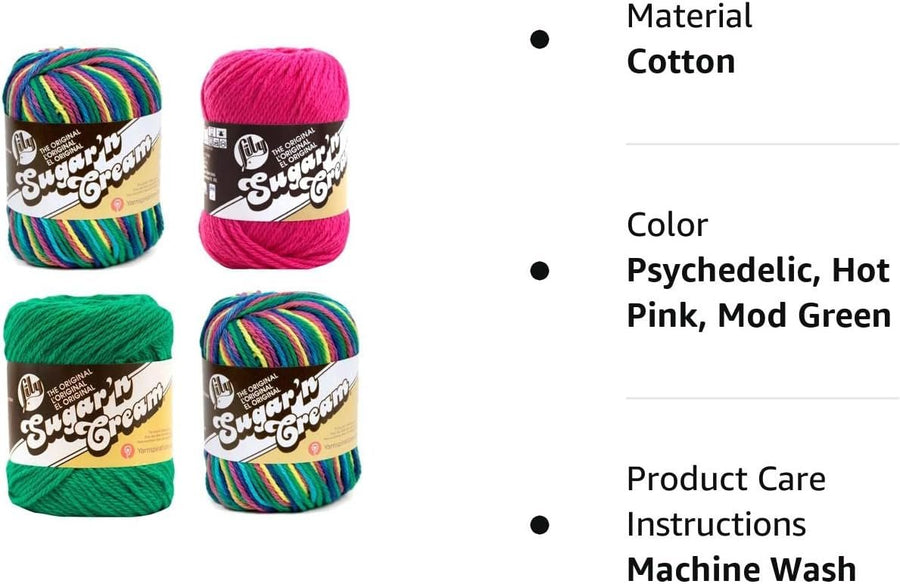 Bulk Buy: Lily Sugar 'n Cream Limited Edition 100% Cotton Yarn (Coordinated 4-Pack) (Psychedelic, Hot Pink, Mod Green)