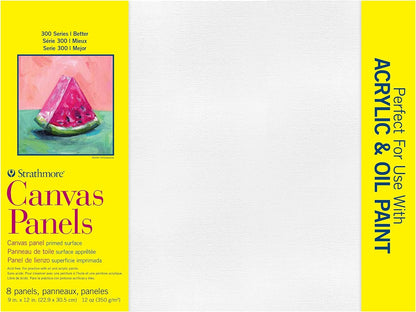 Strathmore 300 Series Artist Canvas Panels, 8x10 inches, White Pre-Primed, 10 Pack - 100% Cotton Surface for Acrylics & Oil Paints