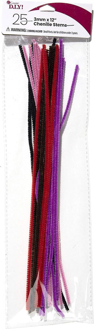 Cousin DIY Multicolor Chenille Stem Pipe Cleaners, 3mm x 12 inch, 25 Pack