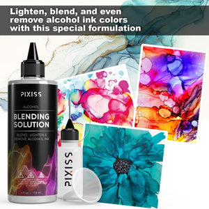 Alcohol Ink Blending Solution - Pixiss Blending Solution 4-Ounce, Alcohol Ink Supplies 6 Pixiss Blending Brush Pens…