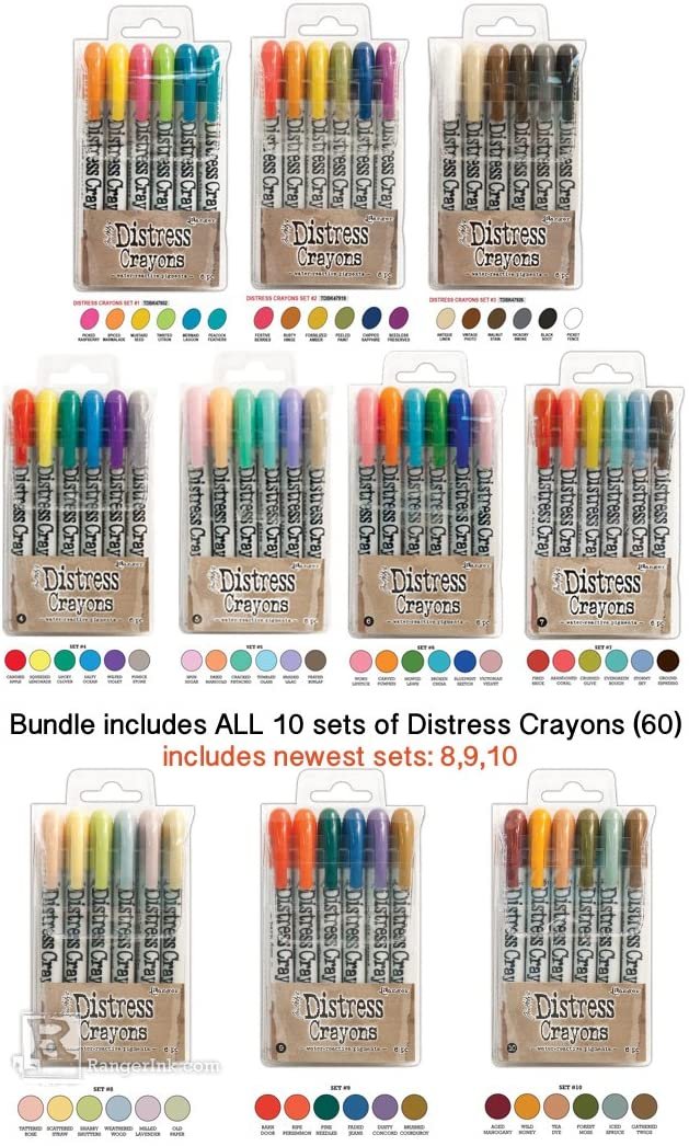 Tim Holtz Bundle of 60 Distress Crayons | All 10 Sets | Set 1, 2, 3, 4, 5, 6, 7, 8, 9, 10