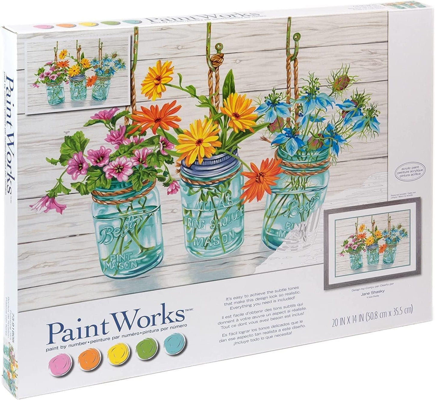 DIMENSIONS PaintWorks Flowering Jars Acrylic Paint by Number Set for Adults and Kids, Finished Project 20" x 14", Multicolor 11 Piece