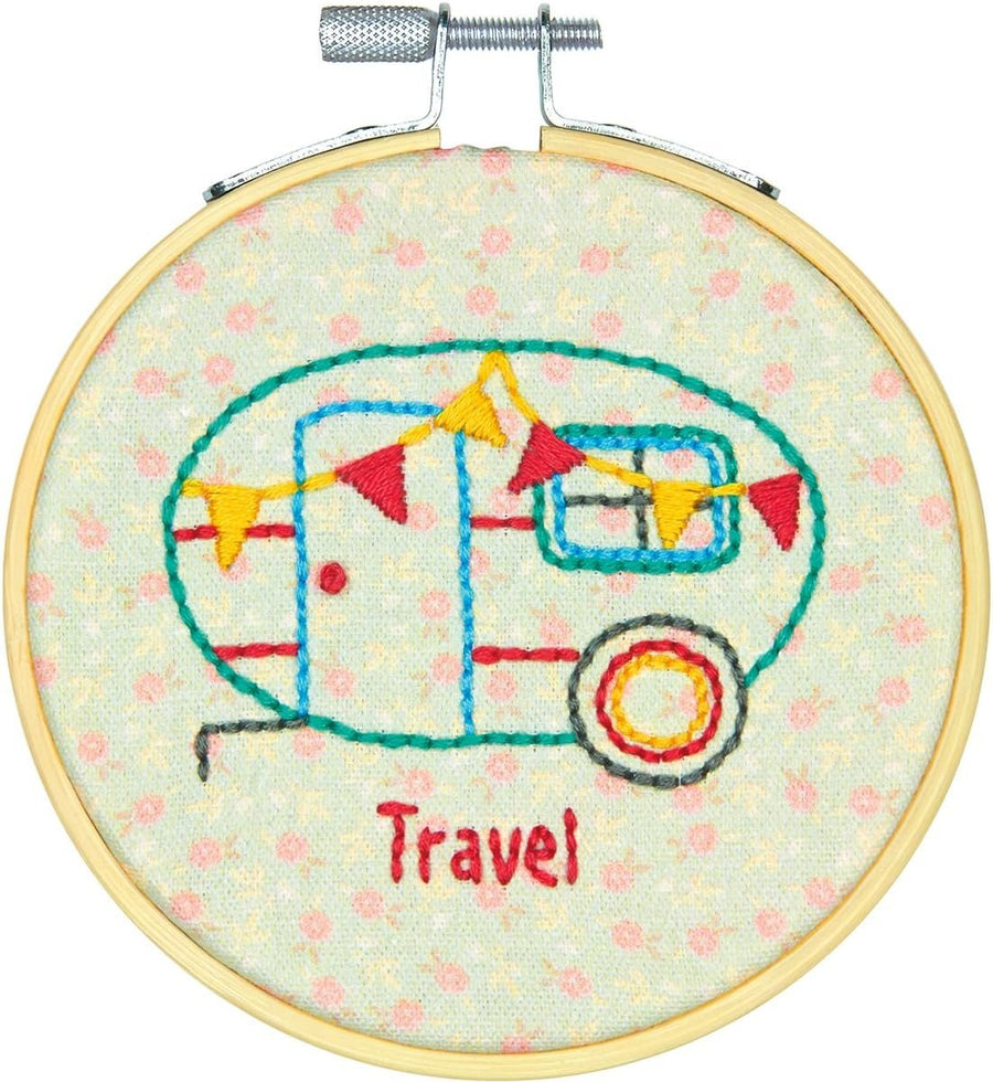 Dimensions Mini Counted Cross Stitch Kit for Beginners, 'Happy Camper', 14 Count White Aida Cloth, 4'', 10cm