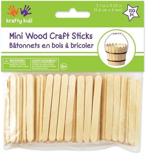 Krafty Kids CW496 Craftwood Mini Craft Sticks, 2 .13in by 0.25in, Natural, 150-Piece