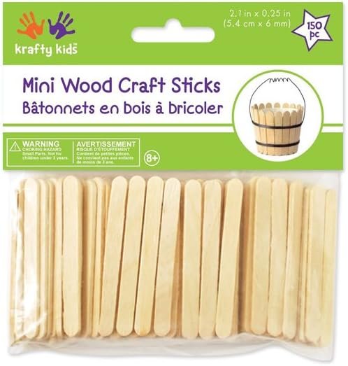 Krafty Kids CW496 Craftwood Mini Craft Sticks, 2 .13in by 0.25in, Natural, 150-Piece