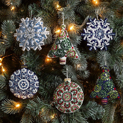 Bucilla Felt Applique 6 Piece Ornament Making Kit, Mandala Christmas, Perfect for DIY Arts and Crafts, 89499E