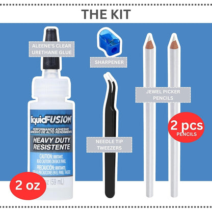2oz Liquid Fusion - Premium Urethane Adhesive for Crafts, Rhinestone Glue - Pixiss Rhinestone Tool Kit - Wax Pen, Rhinestones Picker Tool Needle Tweezers - Jewelry Glue for Jewelry Making, Nail Art