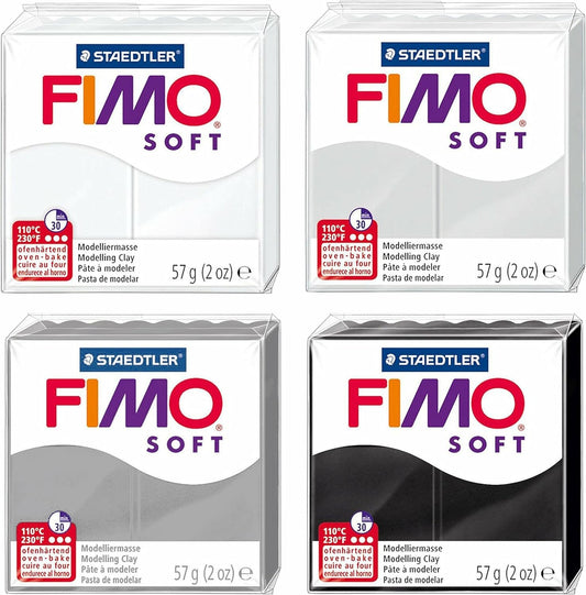 FIMO Soft Polymer Oven Modelling Clay - 57g - Set of 4 - Grey Tones