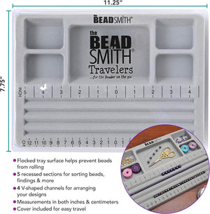 The Beadsmith Mini Bead Board, Grey Flocked, 4 Straight Channels, 5 Recessed Compartments, 7.75 x 11.25 inches, Design Boards for Creating Bracelets, Necklaces and Other Jewelry