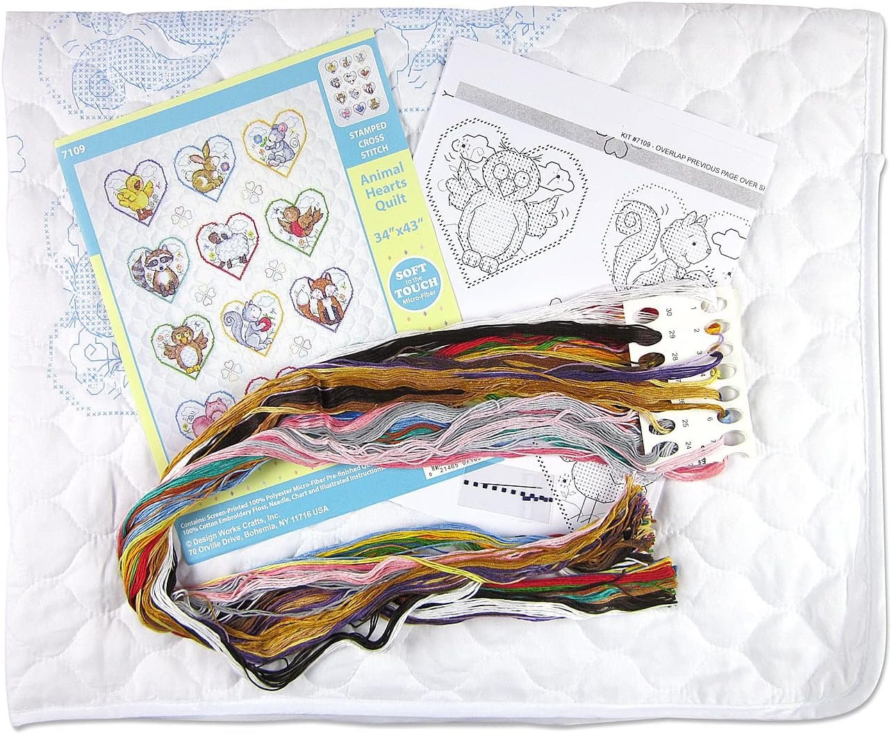 Design Works Crafts Janlynn Stamped for Cross Stitch Baby Quilt Kit, Animal Hearts