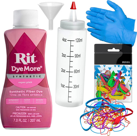 Synthetic Rit Dye More Liquid Fabric Dye - Ultimate Synthetic Rit Dye Accessories Kit - Available in Multiple Colors - 7 Ounces - Super Pink